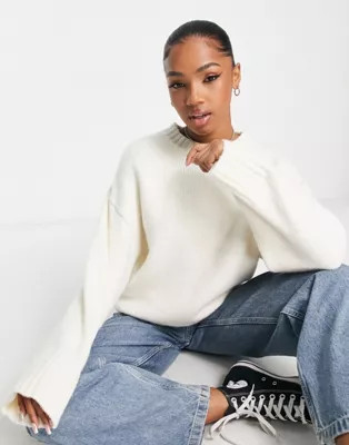 ASOS DESIGN premium sweater with crew neck in wool blend yarn in cream | ASOS (Global)
