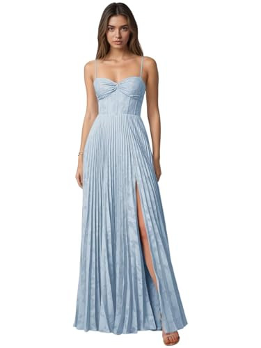 Elegant Floral Wedding Bridesmaid Dresses for Women Spaghetti Strap Long Pleated Evening Formal D... | Amazon (US)