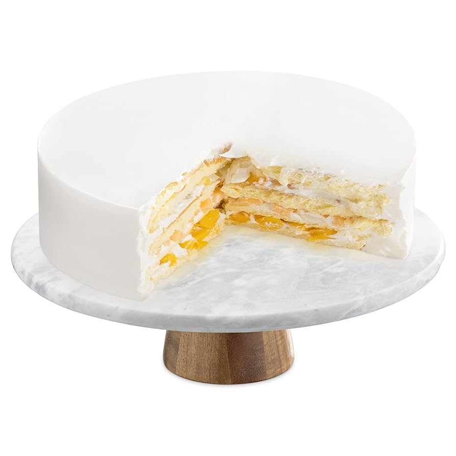 Navaris Marble Cake Stand - 11 3/4" Diameter Pedestal Spinner with Marble Plate and Wood Base - R... | Amazon (US)