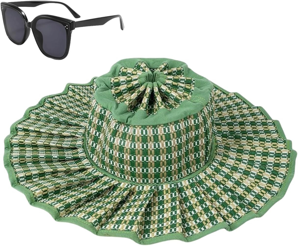 Women's Straw Reversible Pleated Sun Hat,Foldable Wide Brim Beach Hat,Summer Outdoor Travel UV Pr... | Amazon (US)