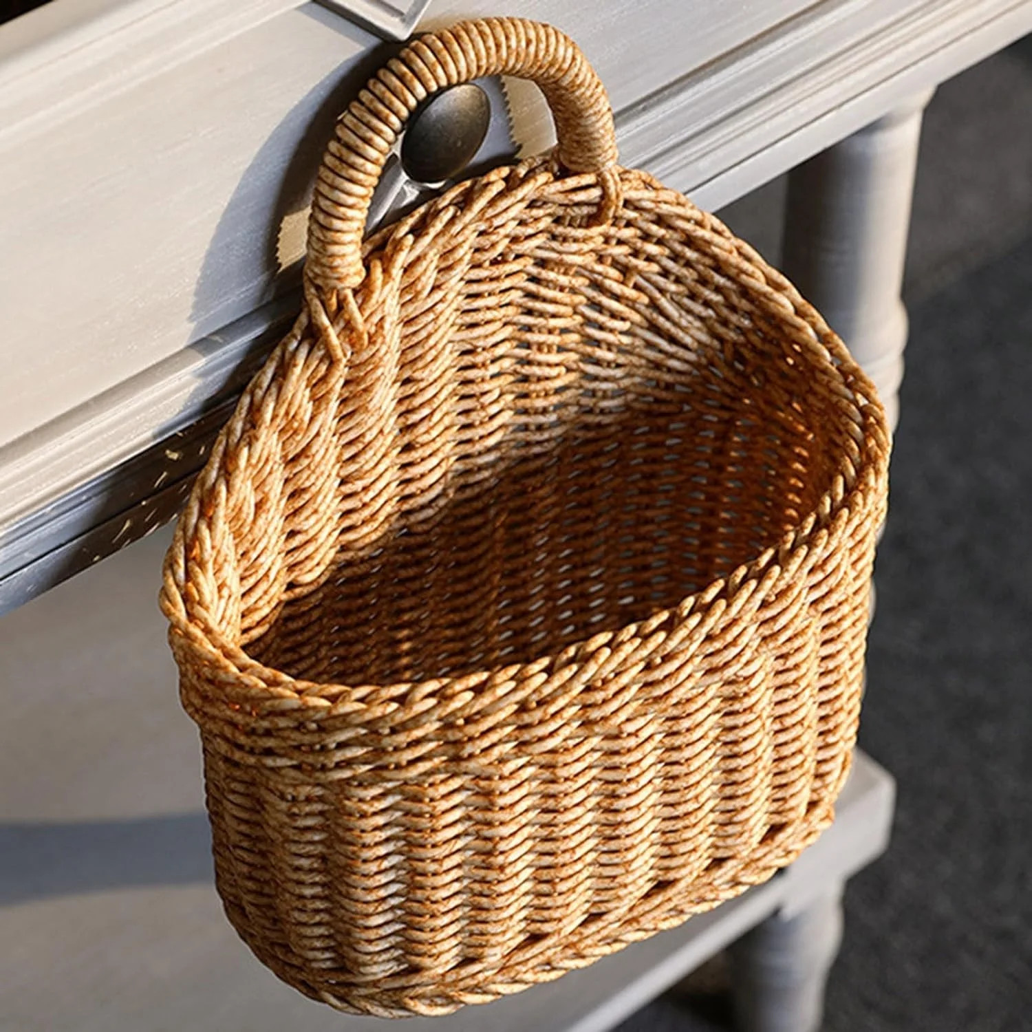 XEOVHV Hanging Storage Baskets, Plastic Pantry Wicker Baskets, Wall Mount Basket with Hook, Decor... | Walmart (US)