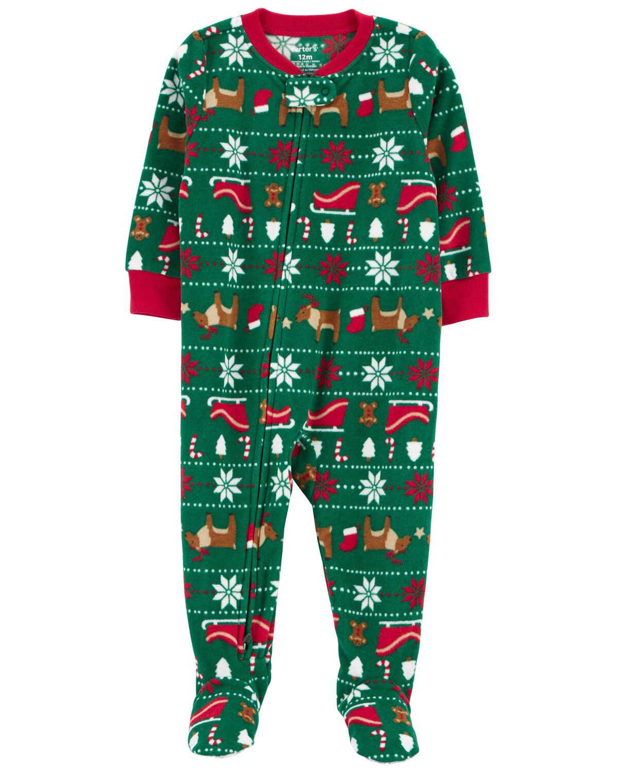 Green Baby 1-Piece Fair Isle Fleece Footie Pajamas | carters.com | Carter's