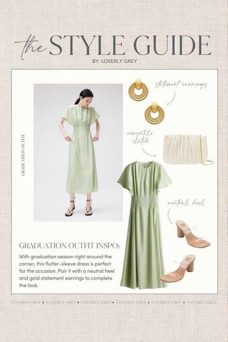 Loverly Grey graduation outfit idea. I love this flutter sleeve dress and nude heels, perfect for a graduation ceremony. 

#LTKstyletip #LTKbeauty #LTKSeasonal