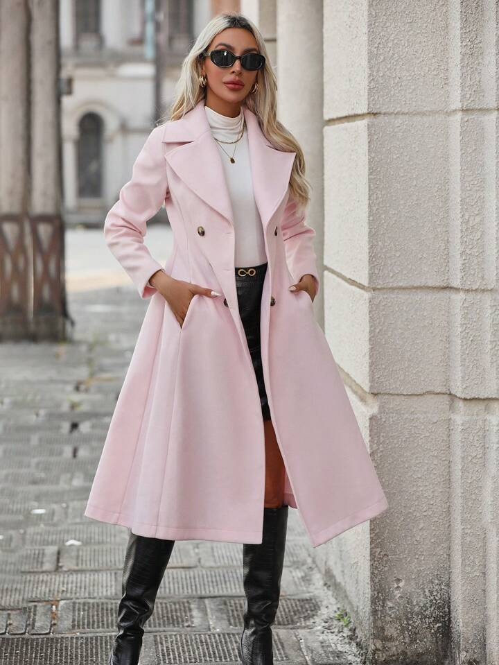 SHEIN Clasi Lapel Neck Double Breasted Overcoat | SHEIN