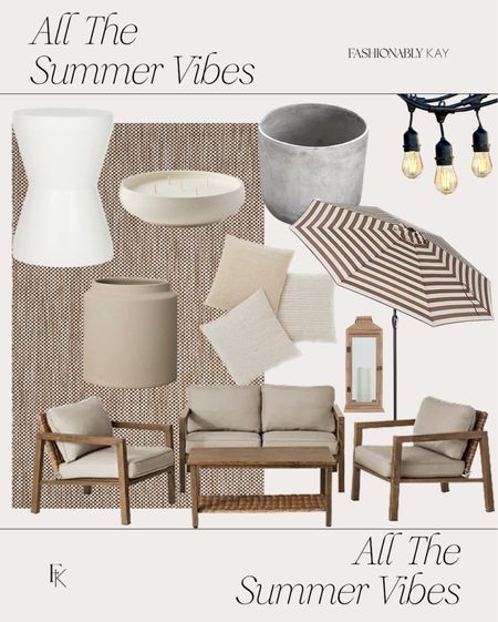 Summer vibes: patio edition! All of these pieces 🙌🏼🙌🏼🙌🏼 these are our lights that we’ve had for five years and LOVE!! Highly recommend 🤍

Amazon patio, Amazon outdoor finds, concrete vases, outdoor planters, outdoor decor, patio rug, patio umbrella 

#LTKhome #LTKSeasonal #LTKFind