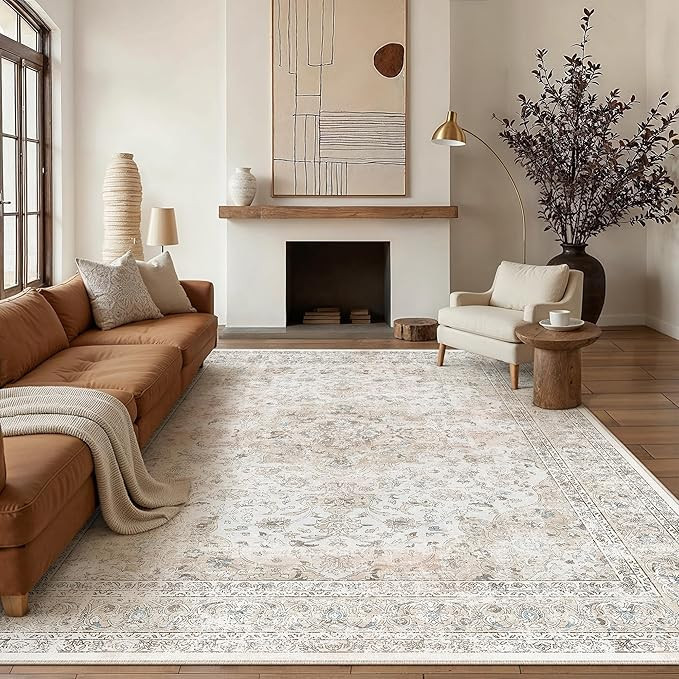 8x10 Washable Vintage Area Rug for Living Room Bedroom Beige Grey Soft Tranditional Non Slip Larg... | Amazon (US)