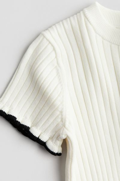 Rib-knit Top - Round Neck - Short sleeve - Natural white - Kids | H&M US | H&M (US + CA)