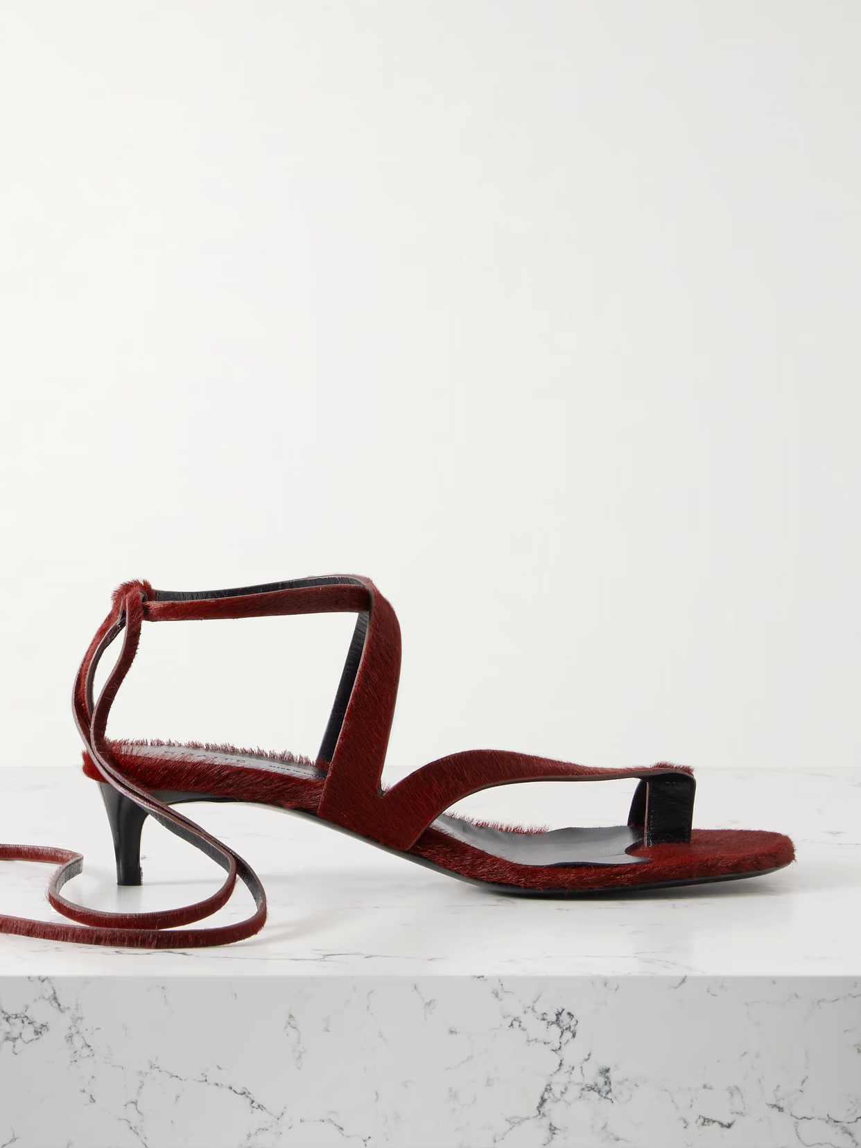 KHAITE - Aimee Calf Hair Sandals - Burgundy | NET-A-PORTER (US)