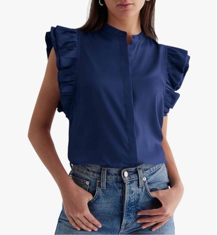 Summer Ruffle Sleeve Shirts Casual Fashion Crew Neck
Button Down Blouse Tops

#LTKSaleAlert #LTKSeasonal