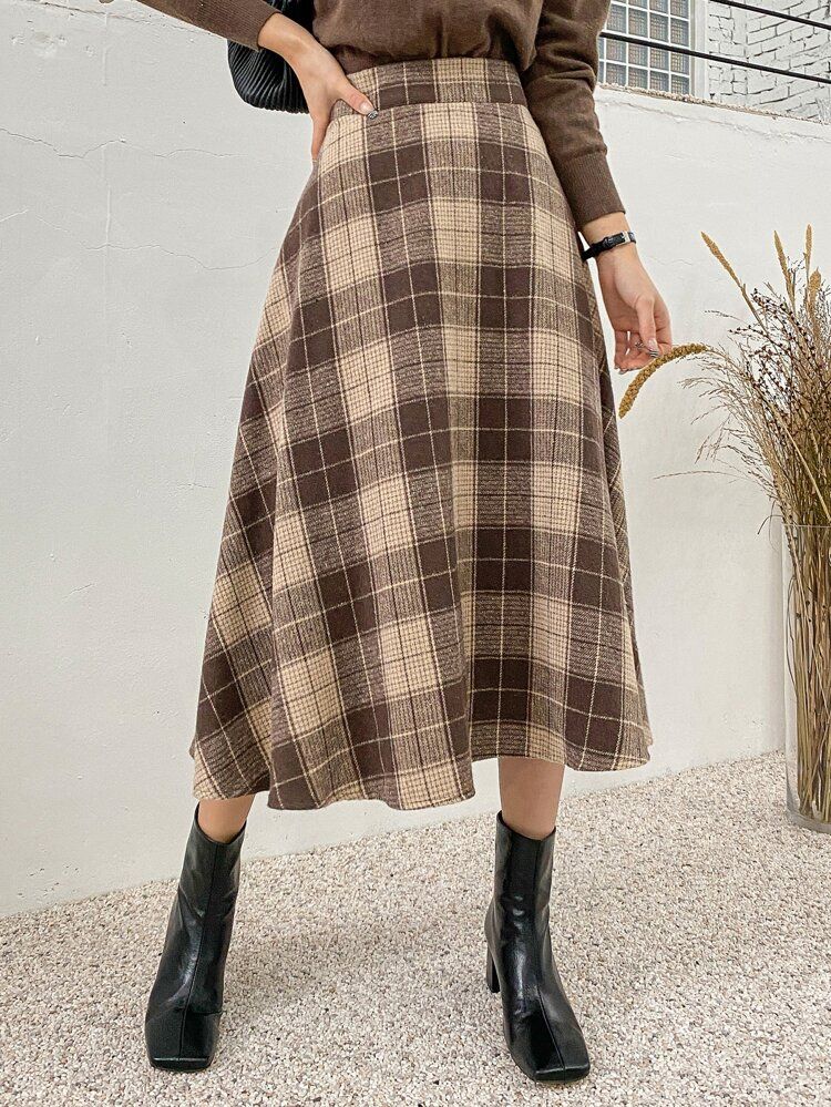 DAZY High Waist Plaid A-line Skirt | SHEIN