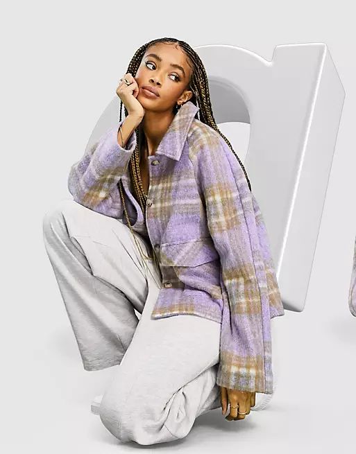 ASOS DESIGN check shacket in lilac | ASOS (Global)