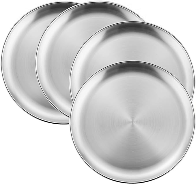 4-Piece 18/8 Stainless Steel Plates, HaWare Metal 304 Dinner Dishes for Kids Toddlers Children, 1... | Amazon (US)