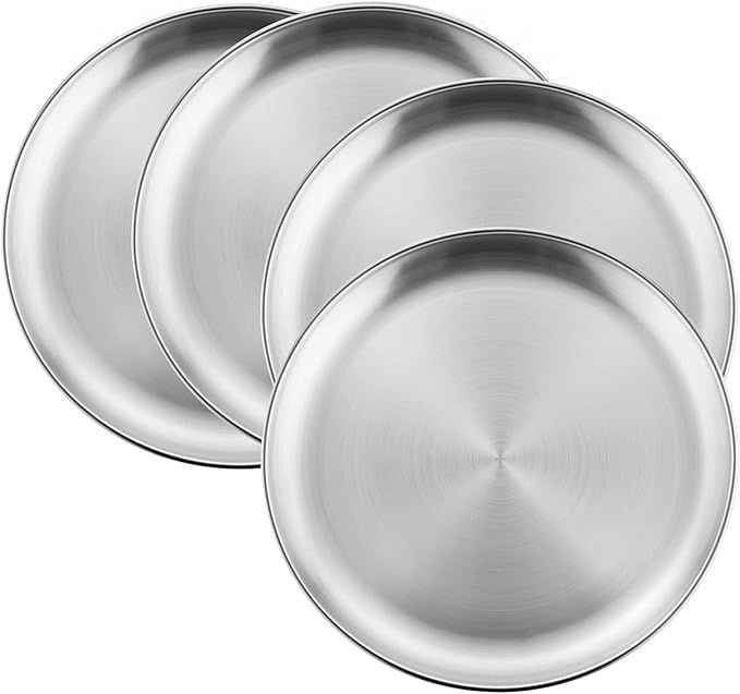 4-Piece 18/8 Stainless Steel Plates, HaWare Metal 304 Dinner Dishes for Kids Toddlers Children, 1... | Amazon (US)