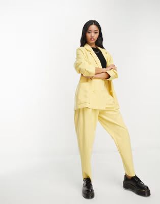 Monki blazer and tapered pants set in yellow pinstripe | ASOS (Global)