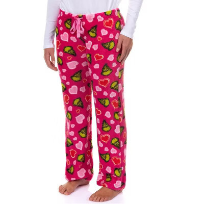 Dr. Seuss The Grinch Pajama Pants Women's Growing Hearts Lounge Bottoms Sleepwear (Medium) Pink | Target