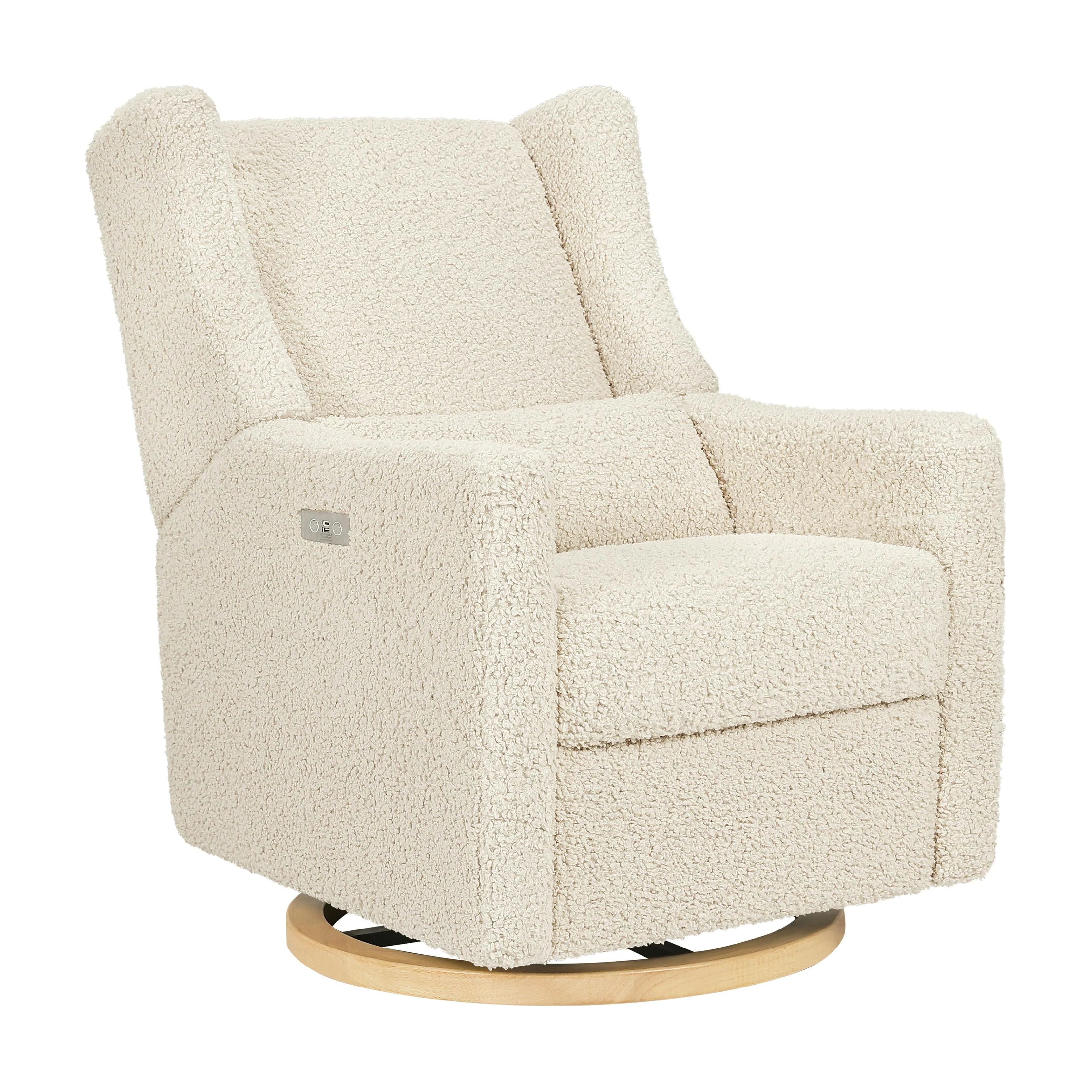 Kiwi Electronic Recliner and Swivel Glider with USB port Almond Teddy Loop with Light Wood Base | Maisonette