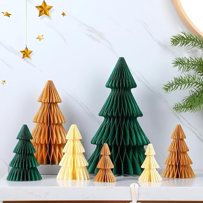 7 Pcs Christmas Tree Honeycomb Centerpiece 3D Paper Trees Centerpiece Honeycomb Paper Christmas T... | Amazon (US)