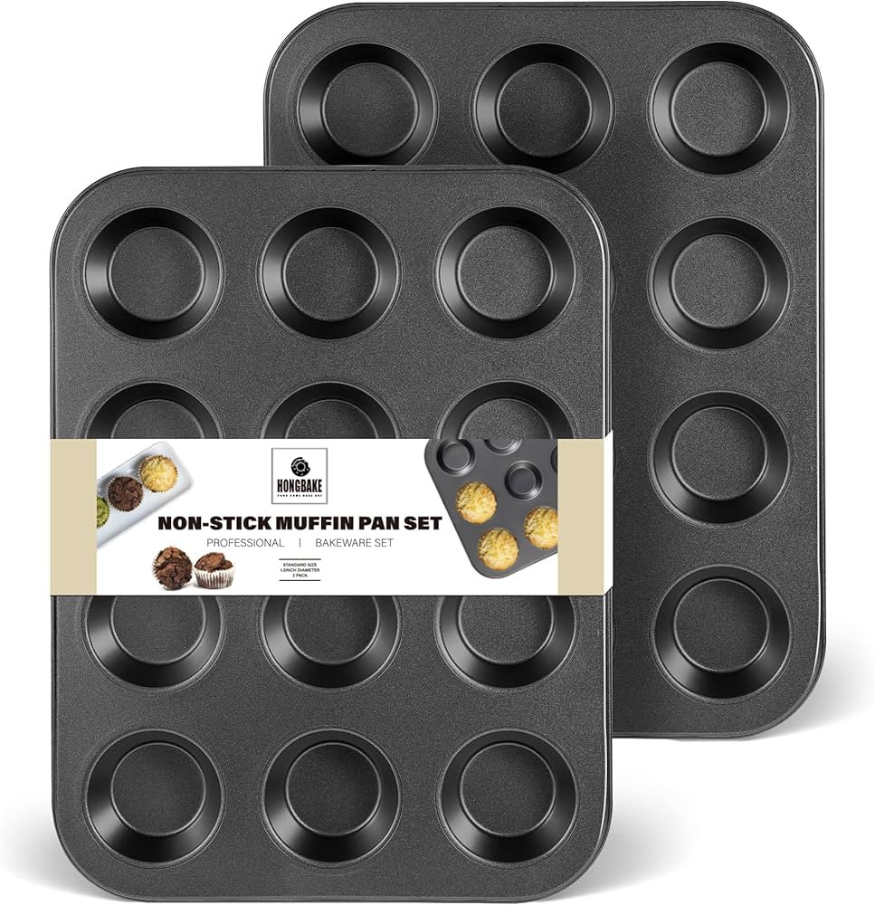 HONGBAKE Muffin Pan for Baking, Nonstick Cupcake Tin 12 Cup, 2 Pack Cup Cake Tray, Premium & Dish... | Amazon (US)