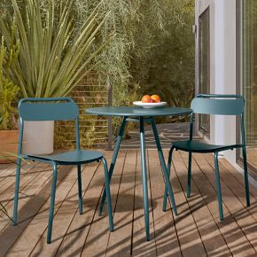 Wren Outdoor Bistro Table (28") & Metal Stacking Chairs Set | West Elm (US)