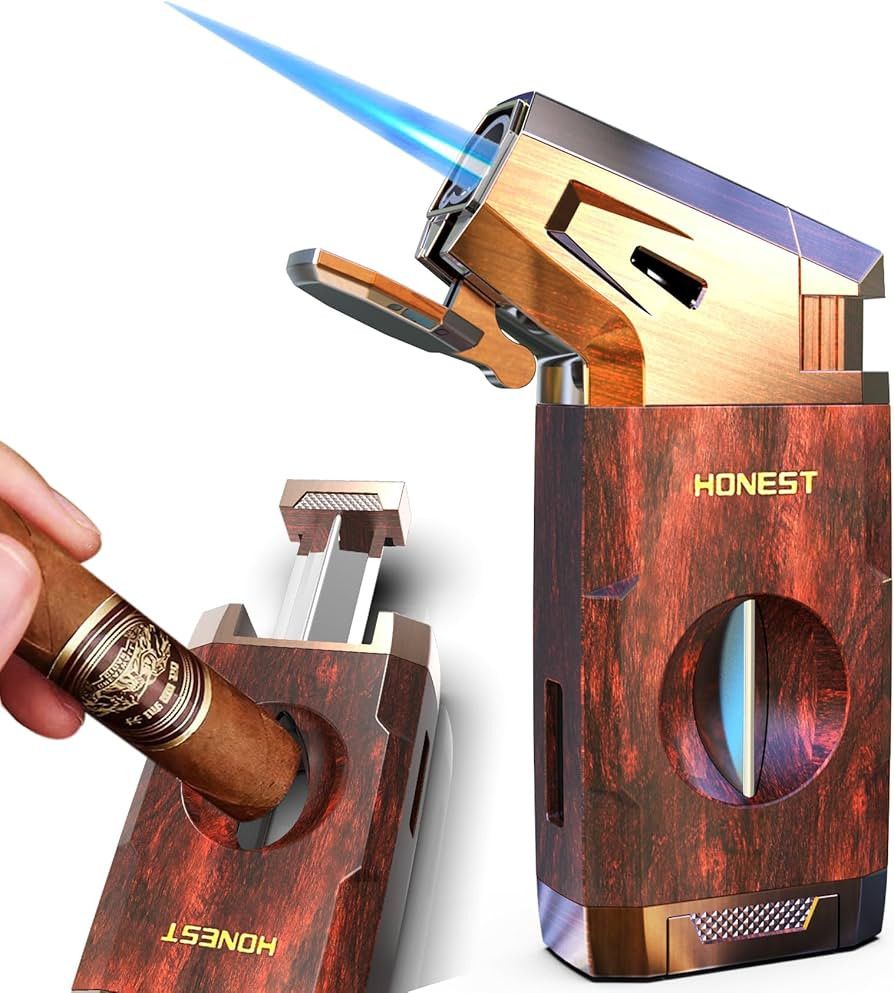 Butane Torch Lighter with V Cutter, Windproof Jet Flame Lighter Torch Refill, Adjustable Refillab... | Amazon (US)