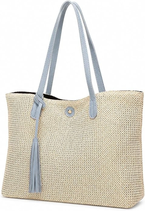Women's Summer Beach Straw Bucket Tote Bag With Tassel Shoulder Bag Purse | Amazon (US)