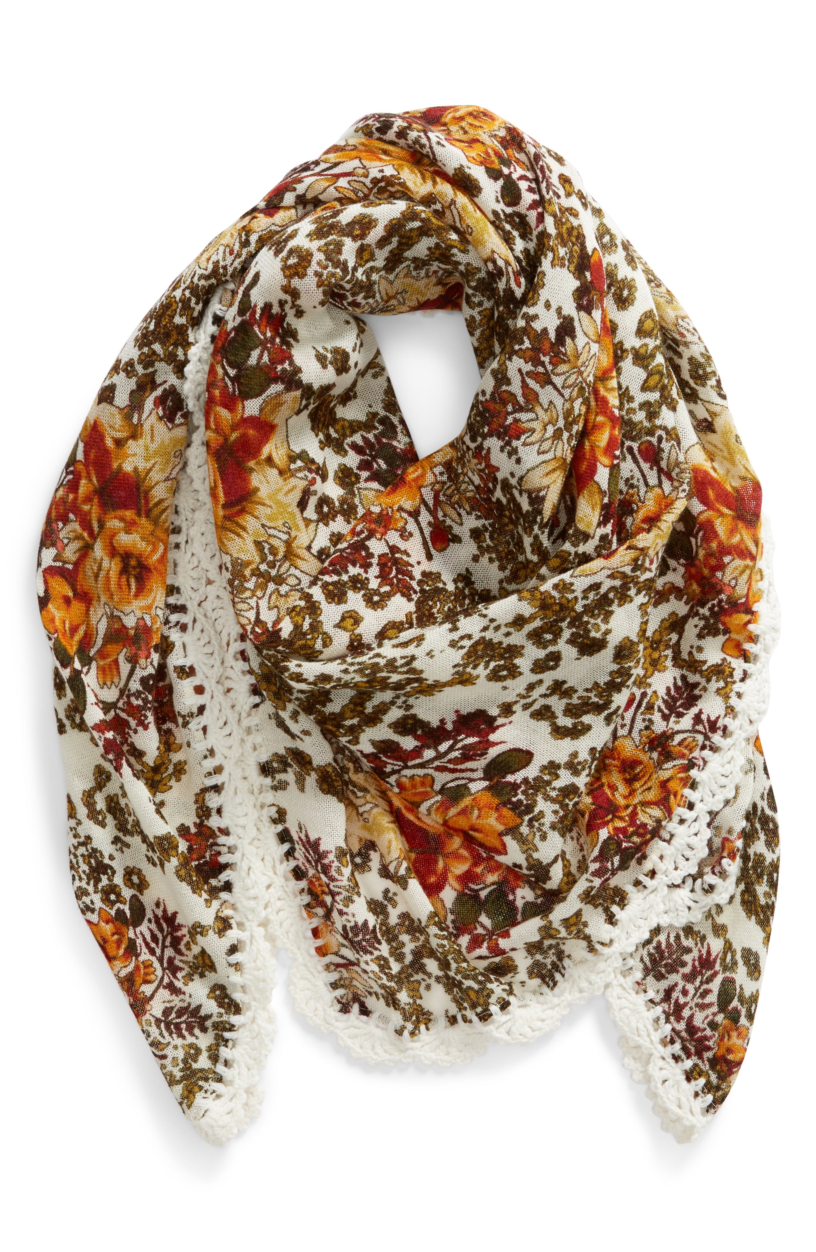 Treasure & Bond Printed Crochet Trim Scarf | Nordstrom