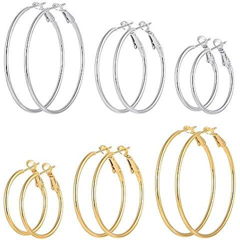 Juego de 4 pares de aretes de aro chapados en oro de 14 quilates para mujer, hipoalergénicos, li... | Amazon (US)