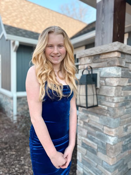 Blue dress for tween girls, teen girls dresses for spring and summer blue velvet dress SHEIN