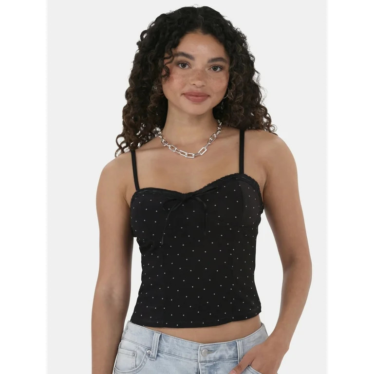 No Boundaries Printed Corset Top with Lace Trim, Women's and Women's Plus - Walmart.com | Walmart (US)