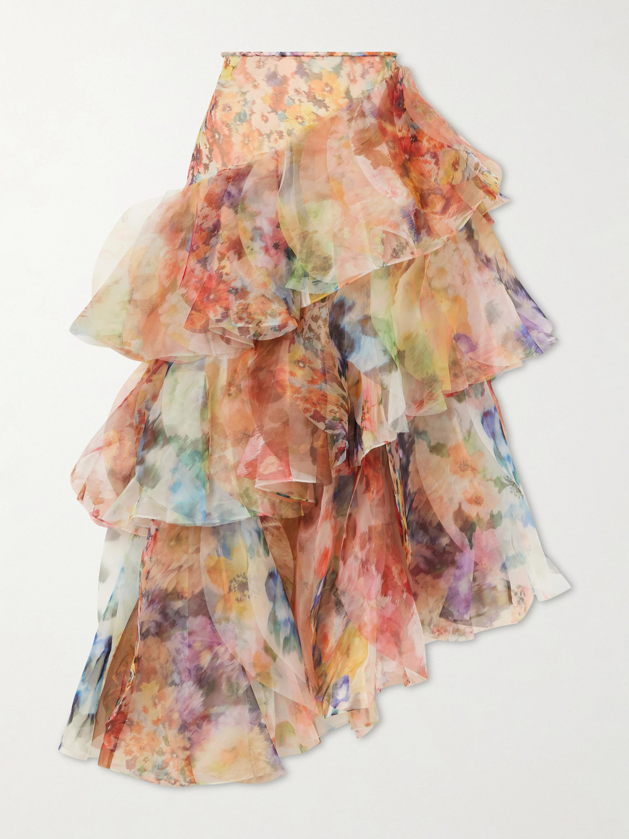 Zimmermann - Luna Ruffled Chiffon Midi Skirt - Pink | NET-A-PORTER (US)