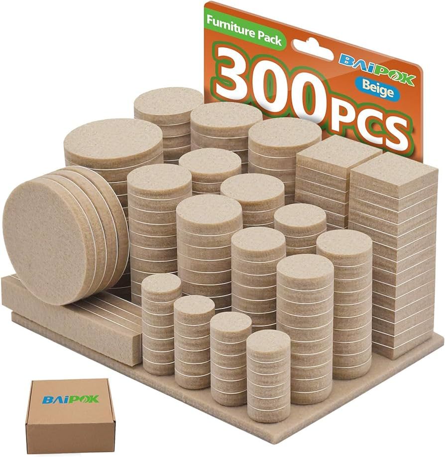 Furniture Pads 300 Pack Premium Furniture Felt Pads (Beige), Huge Quantity Self Adhesive Anti Scr... | Amazon (US)