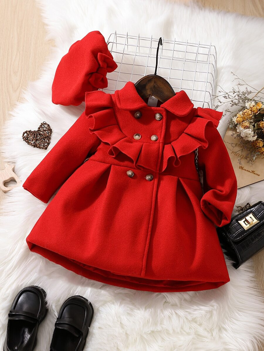 Baby Ruffle Trim Double Breasted Coat & Hat
   
      SKU: sa2207276428669896
          
        ... | SHEIN