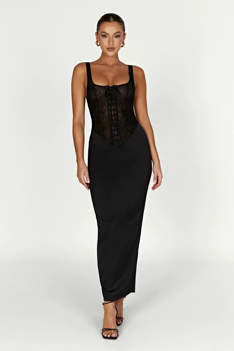 Octavia Lace Corset Maxi Dress - Black | MESHKI US