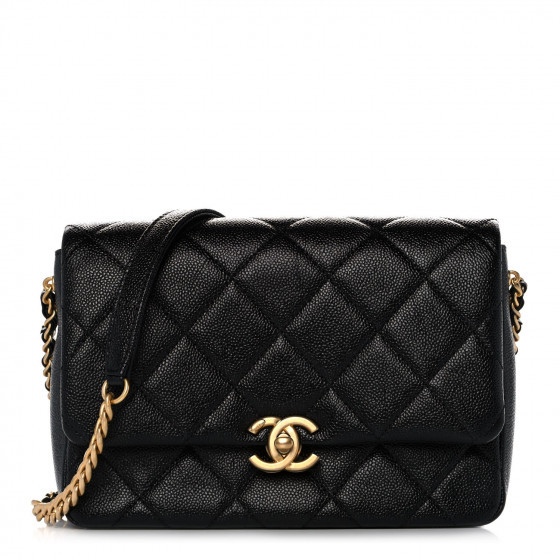 CHANEL Shiny Caviar Quilted Small Chain Melody Flap Black | FASHIONPHILE | Fashionphile