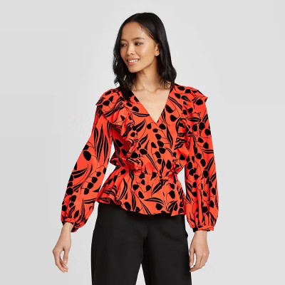 Women's Long Sleeve V-Neck Ruffle Blouse - Who What Wear™ | Target