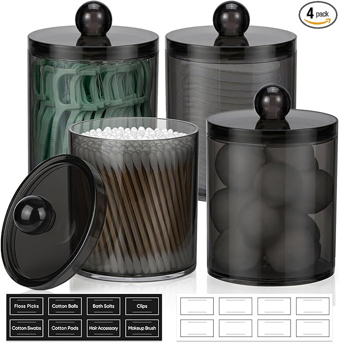 4 Pack Acrylic Qtip Holder Dispenser for Cotton Swabs, Balls, Pads, Floss Picks- Clear Plastic Ca... | Amazon (US)