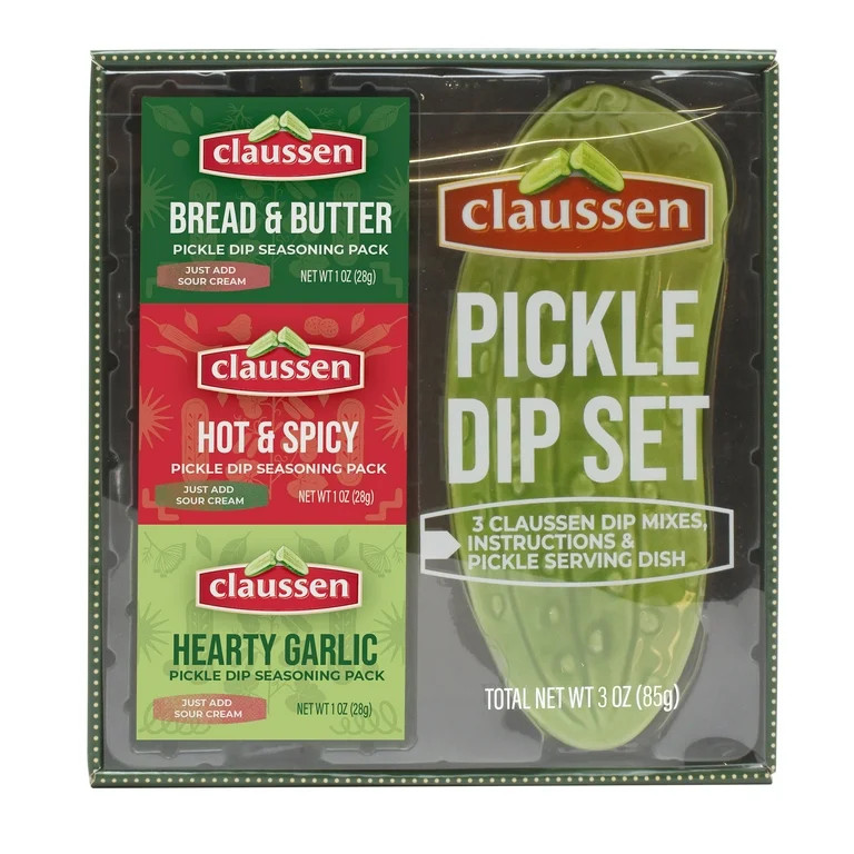 Claussen Dry Dip Seasoning Mix Holiday Gift Set with 3 Flavors and Pickle Dish, 3oz | Walmart (US)