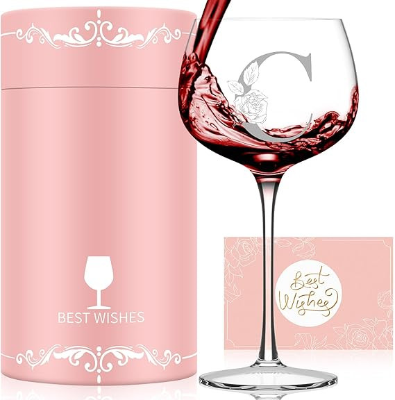 Mothers Day Gifts for Mom Grandma Wife Daughter, Initial A-Z Wine Glass Personalized Gift For Wom... | Amazon (US)