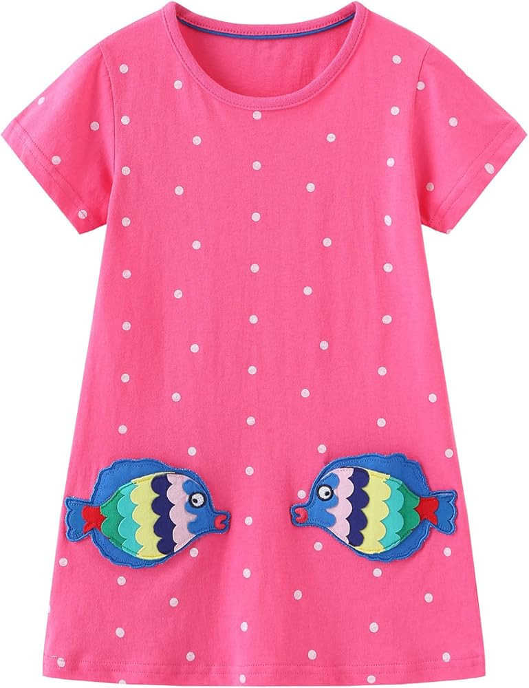 HILEELANG Toddler Girls Short Sleeve Dress Easter Cotton Casual Summer Appliques Shirt Jersey Dre... | Amazon (US)