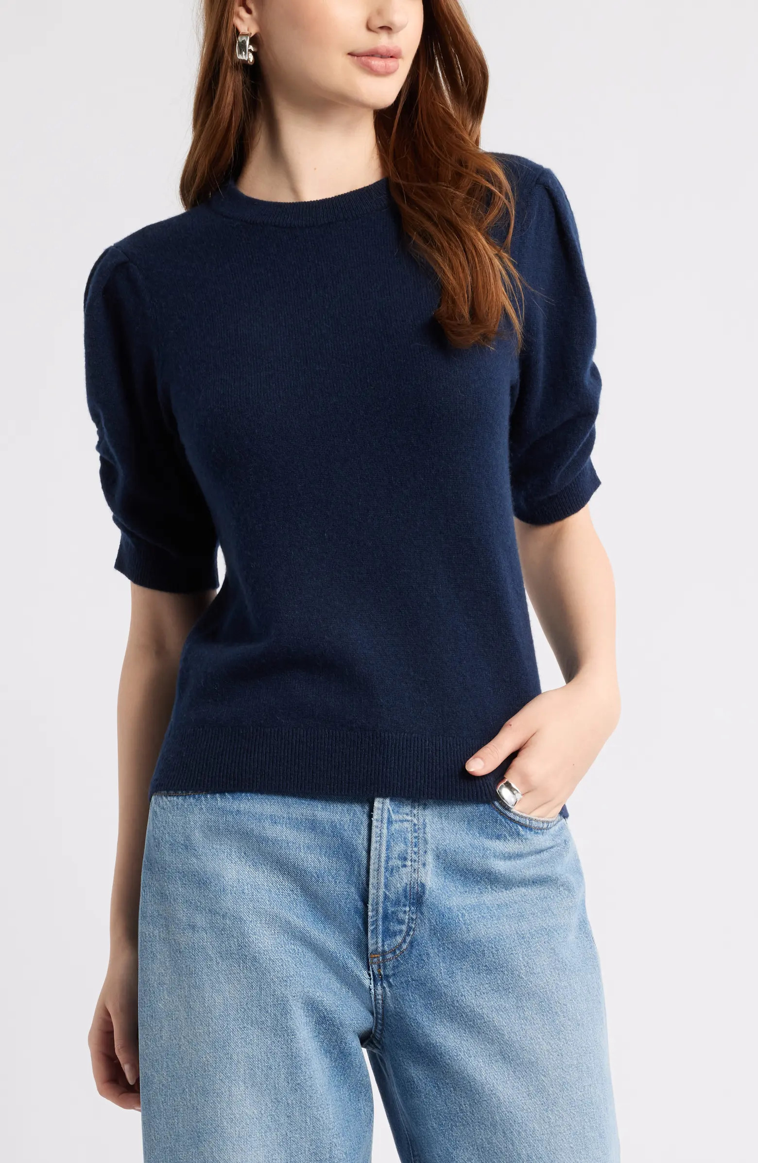Ruched Short Sleeve Cashmere Sweater | Nordstrom