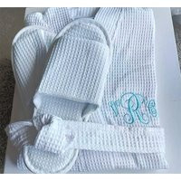 Custom White Waffle Robe/ Luxury Bathrobe/ Long Kimono Style With Square Pattern/ Monogram Robe Slippers | Etsy (US)