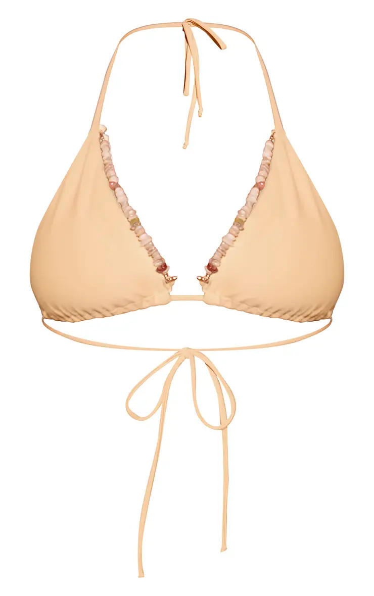 Lemon Crystal Trim Triangle Bikini Top | PrettyLittleThing US