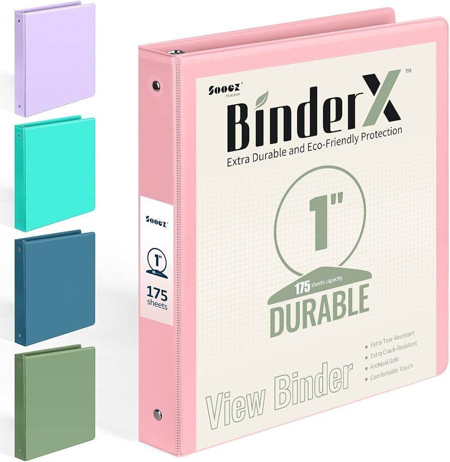 BinderX Extra Durable 3 Ring Binder, Round Rings 1 Inch Binder, Fits 175 Sheets of 8.5x11 Paper, ... | Amazon (US)
