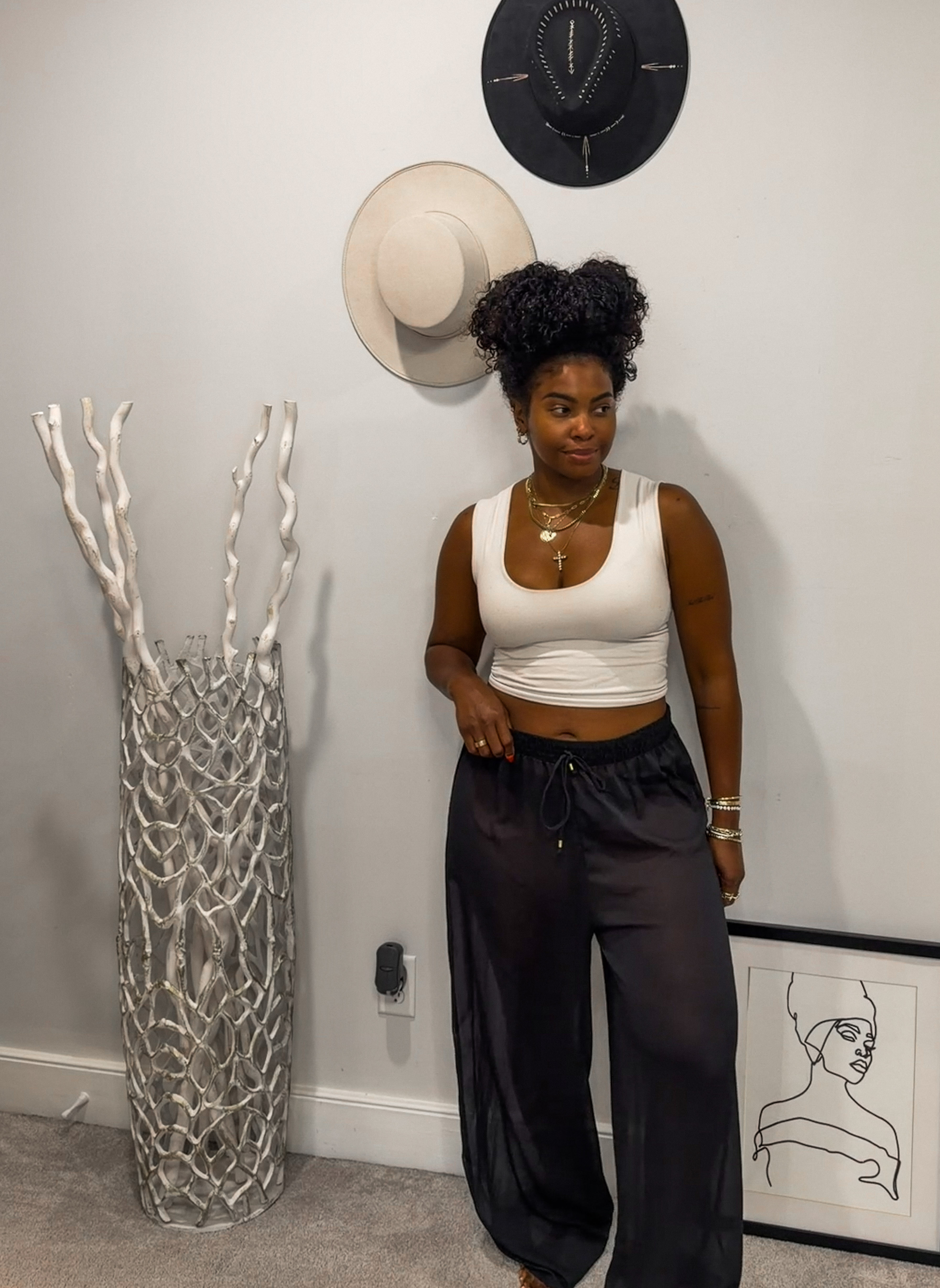 tank: Medium
pants: XL (needed a Large) 

 