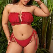 Plus Frill Trim Bandeau Tie Side Bikini Swimsuit | SHEIN
