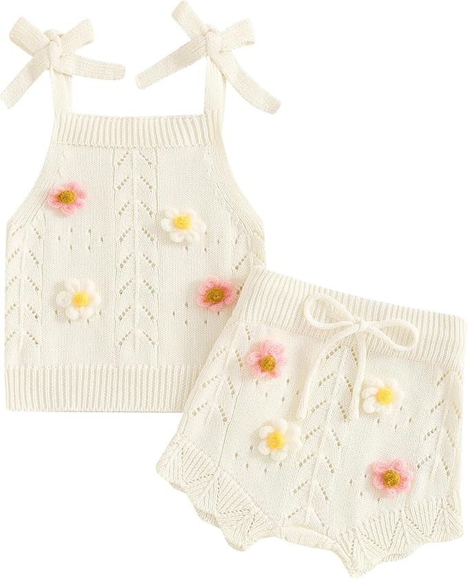 Toddler Girl Fall Outfits Knit Baby Clothes Tie-up Camisole With Elastic Waist Shorts 2 Pcs Cloth... | Amazon (US)