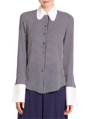 Contrast-Collar Striped Silk Shirt | Saks Fifth Avenue (CA)