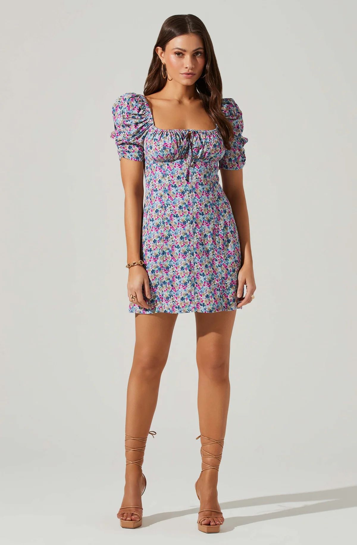 Floral Square Neck Puff Sleeve Mini Dress | ASTR The Label (US)