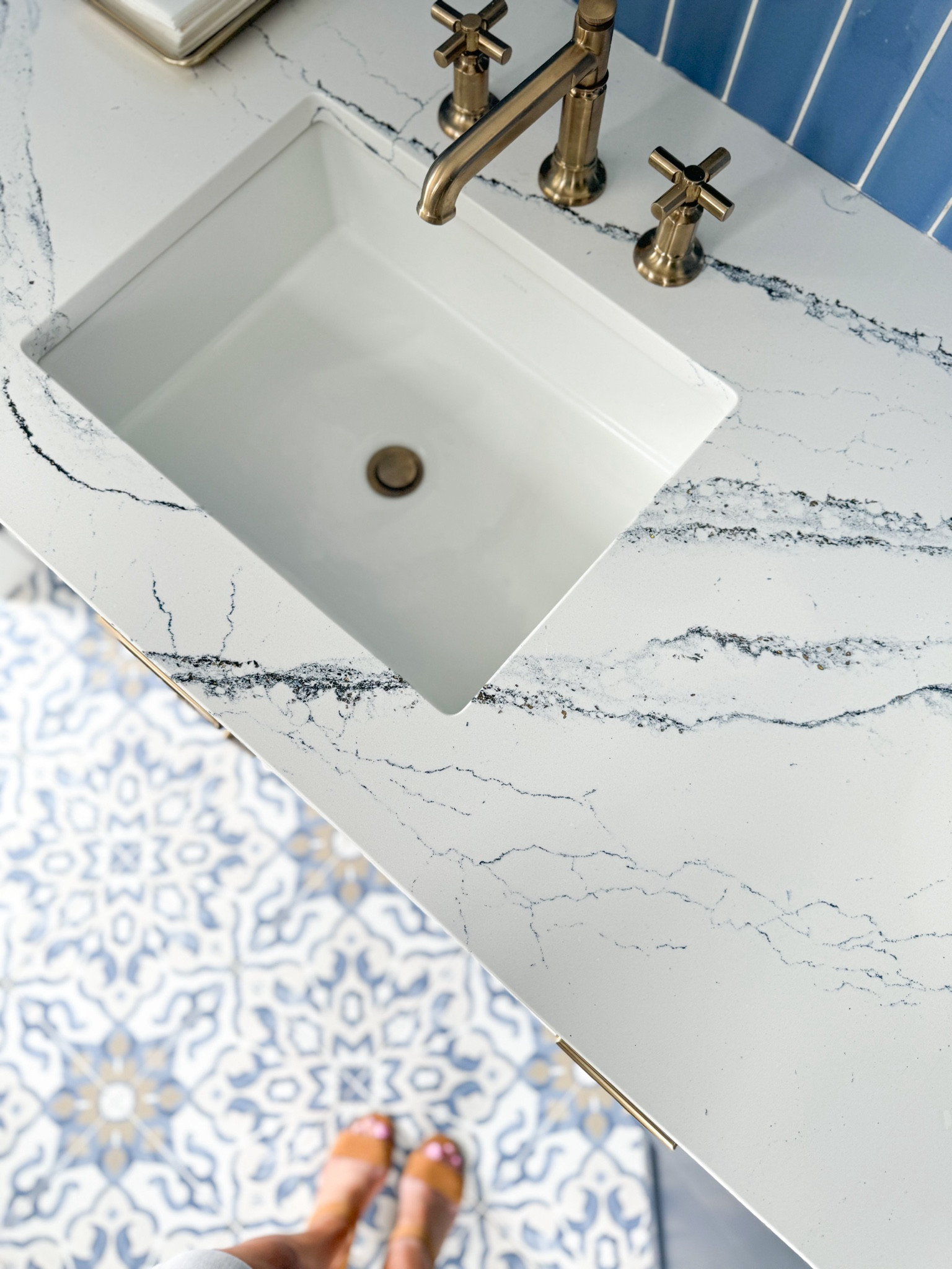 Indigo Vibes Pool Bath #interiordesign #ginadragodesign #bathroomdesign #tilefloor #beachhouse #quartz

#LTKHome #LTKSummerSales #LTKSwim