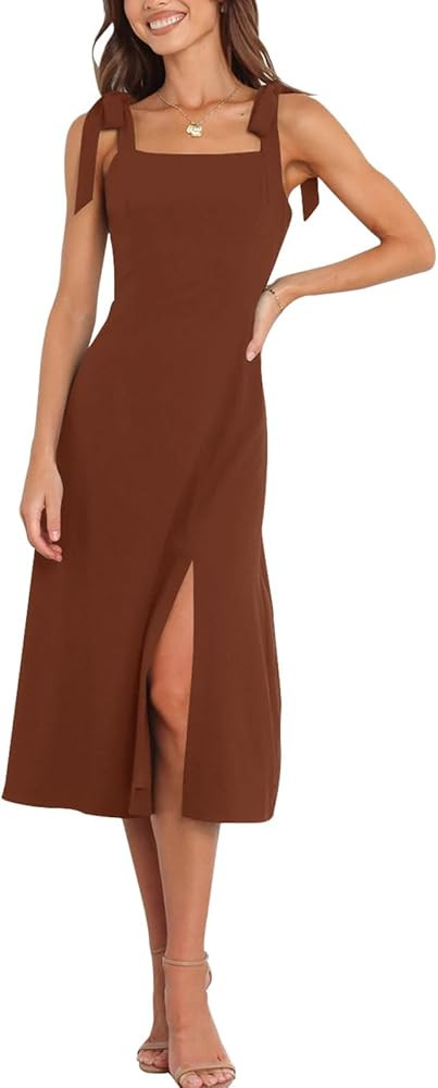 Tankaneo Womens Elegant Square Neck Bridesmaid Dresses Split Mid Formal Dress Cocktail Party Dres... | Amazon (US)